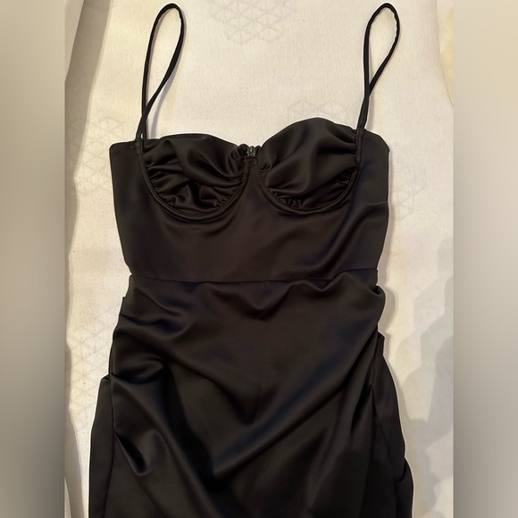 House of CB Flora Dress Black Satin Pleated Corset Midi Dress - Picture 5 of 6